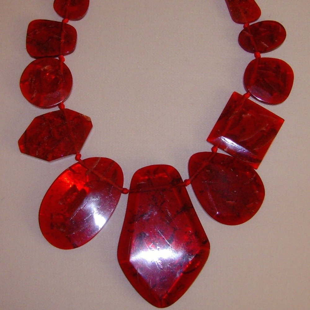 Lucite Translucent Red Bib Statement Necklace - image 8